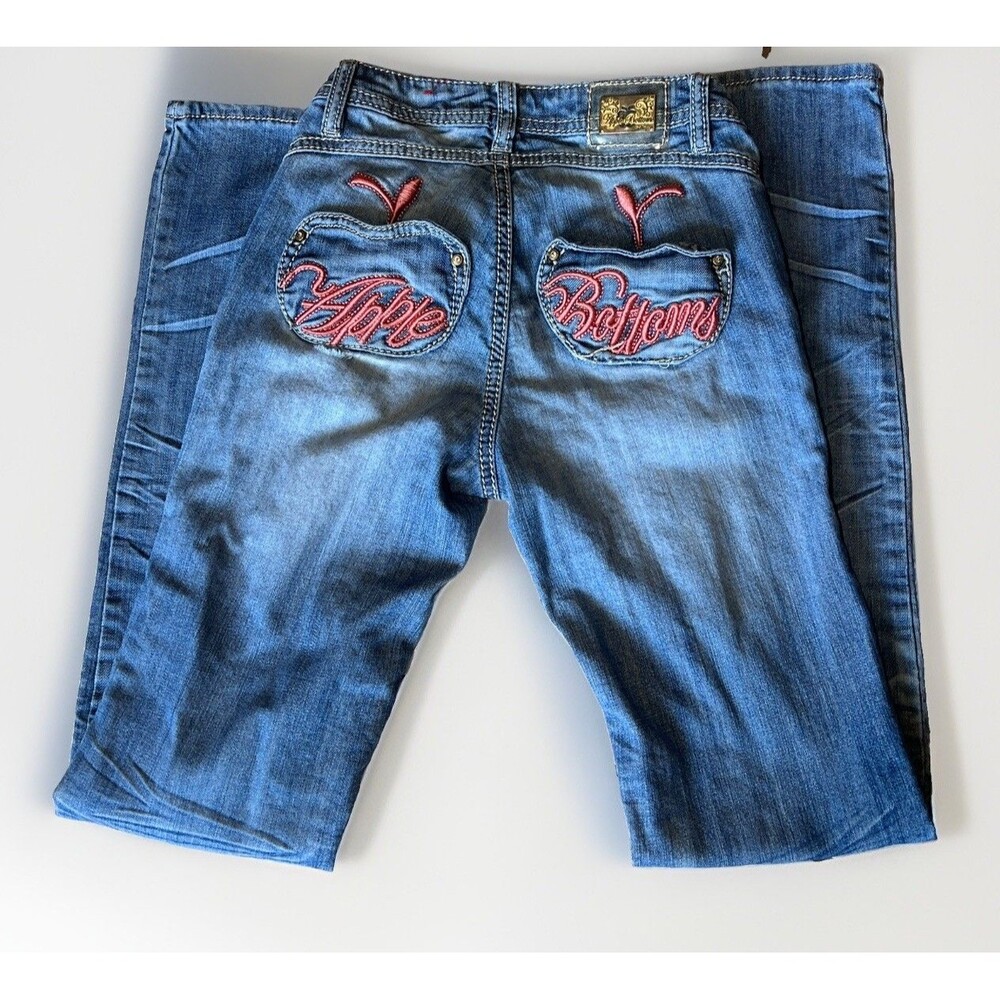 VTG Y2K Apple Bottoms Pink Stitched Denim Jeans Size 1/2 (1)  Juniors teen